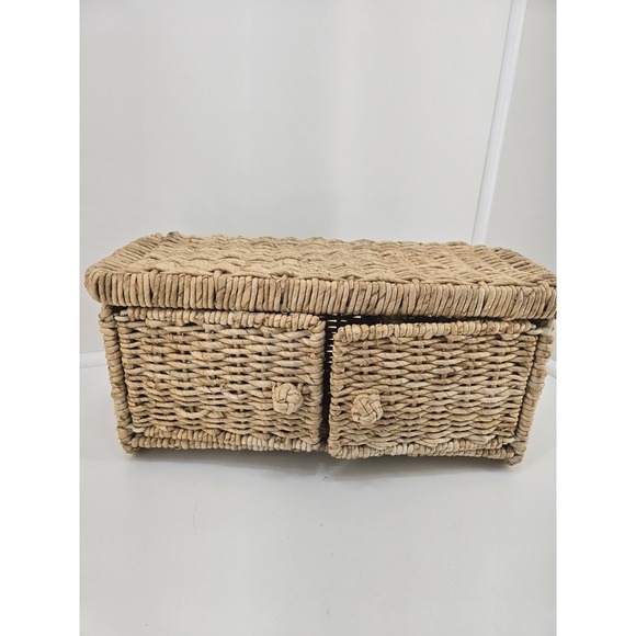 Boho Rattan Storage Basket Trio with Lids Woven Wicker Organizer Set - Picture 4 of 6